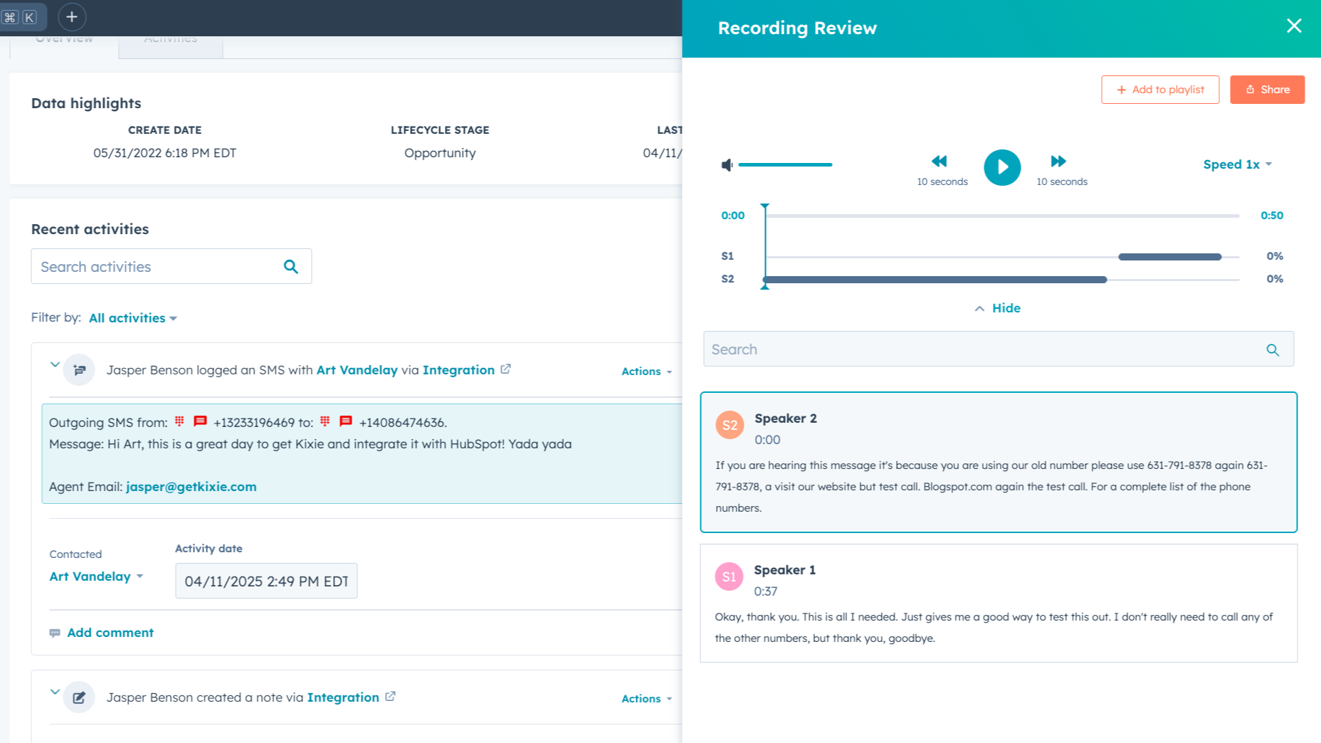Automatically Log Kixie Call & Text Activities to HubSpot Records